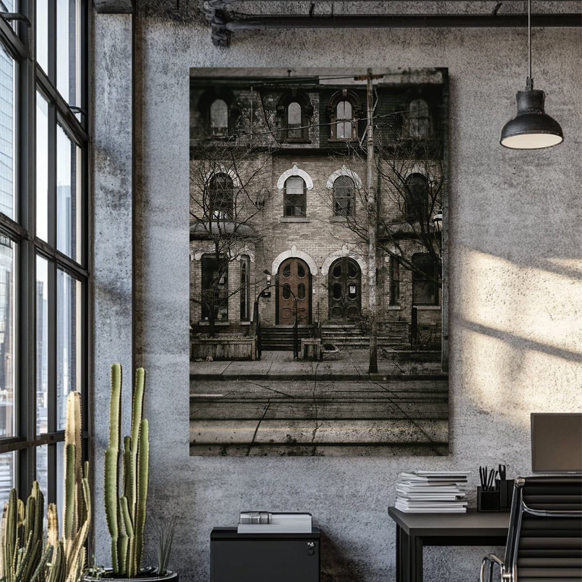 vintage Toronto townhouse street scene wall art