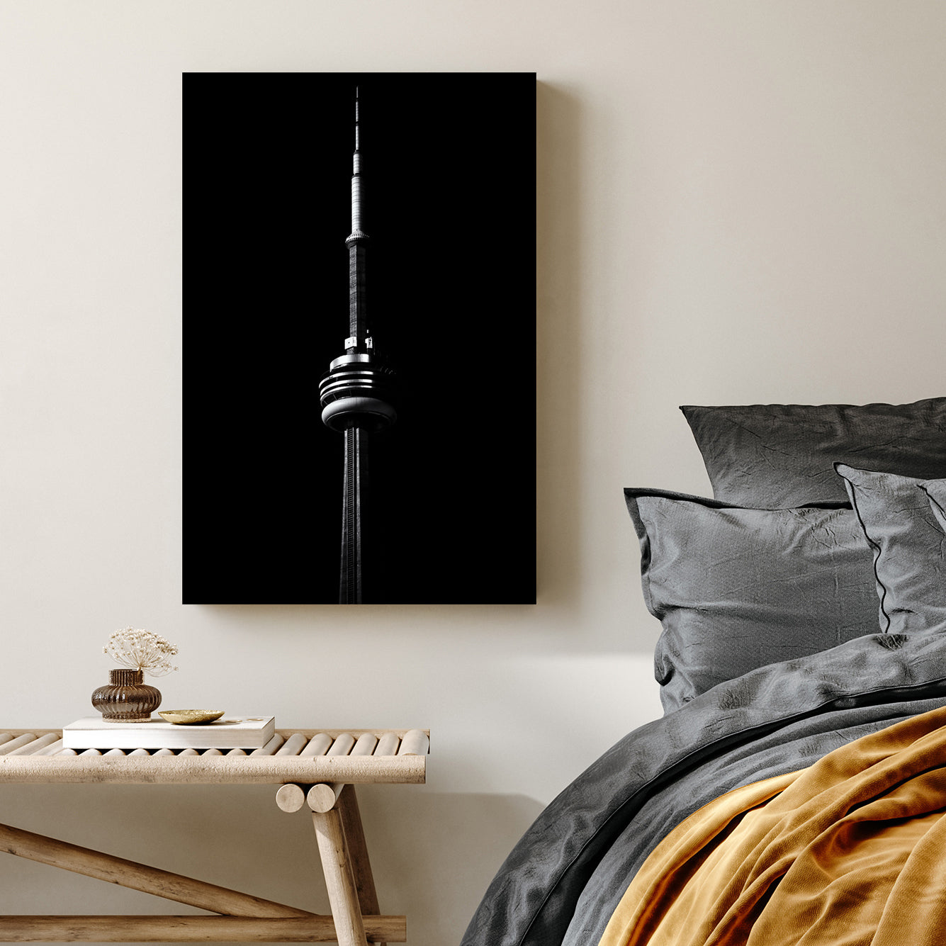 CN Tower silhouette wall art in black and white
