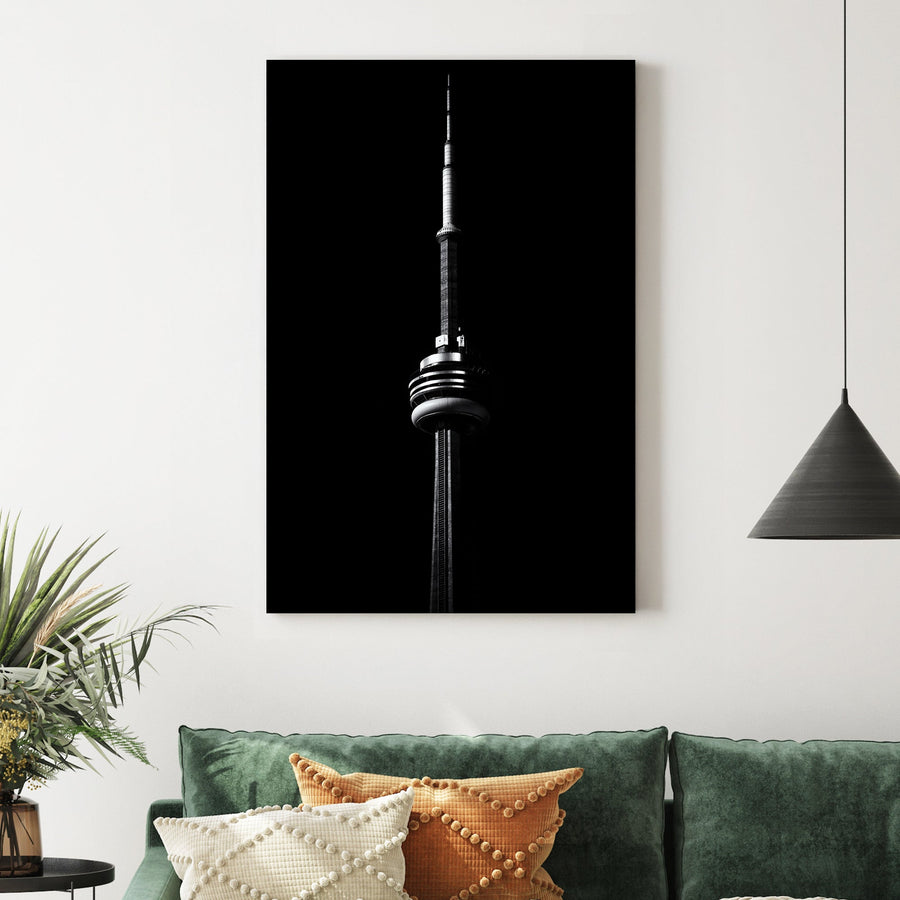 CN Tower silhouette wall art in black and white