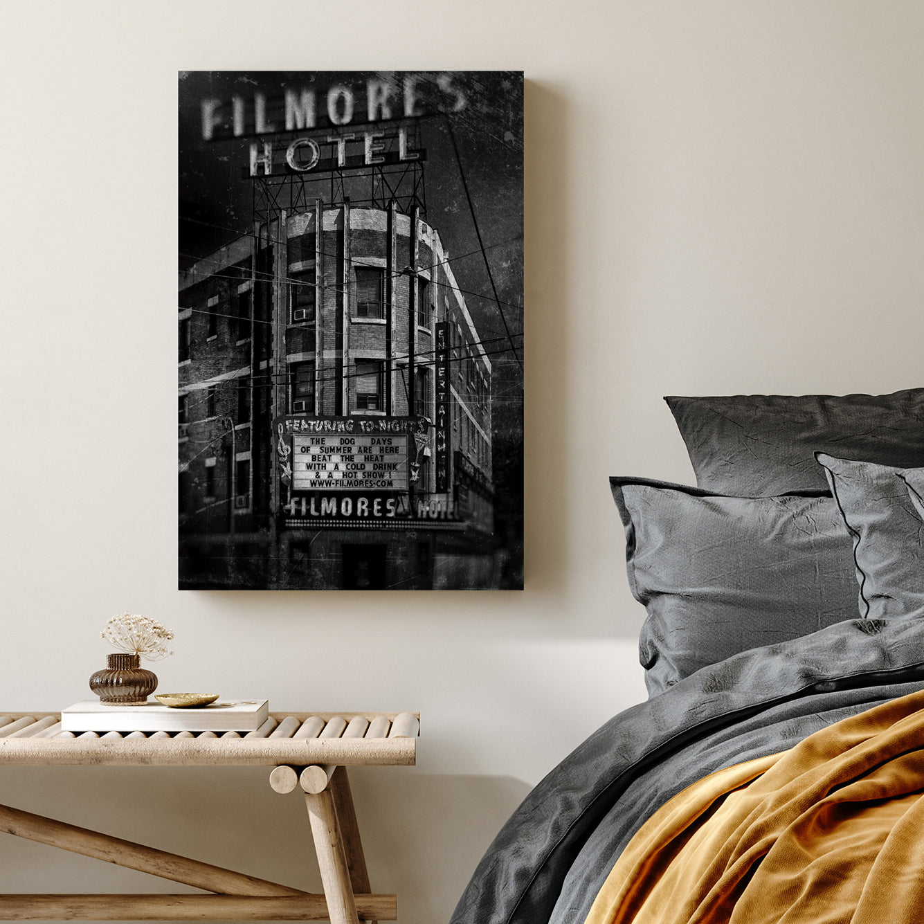 black and white vintage photo of Filmores Hotel Toronto gritty texture