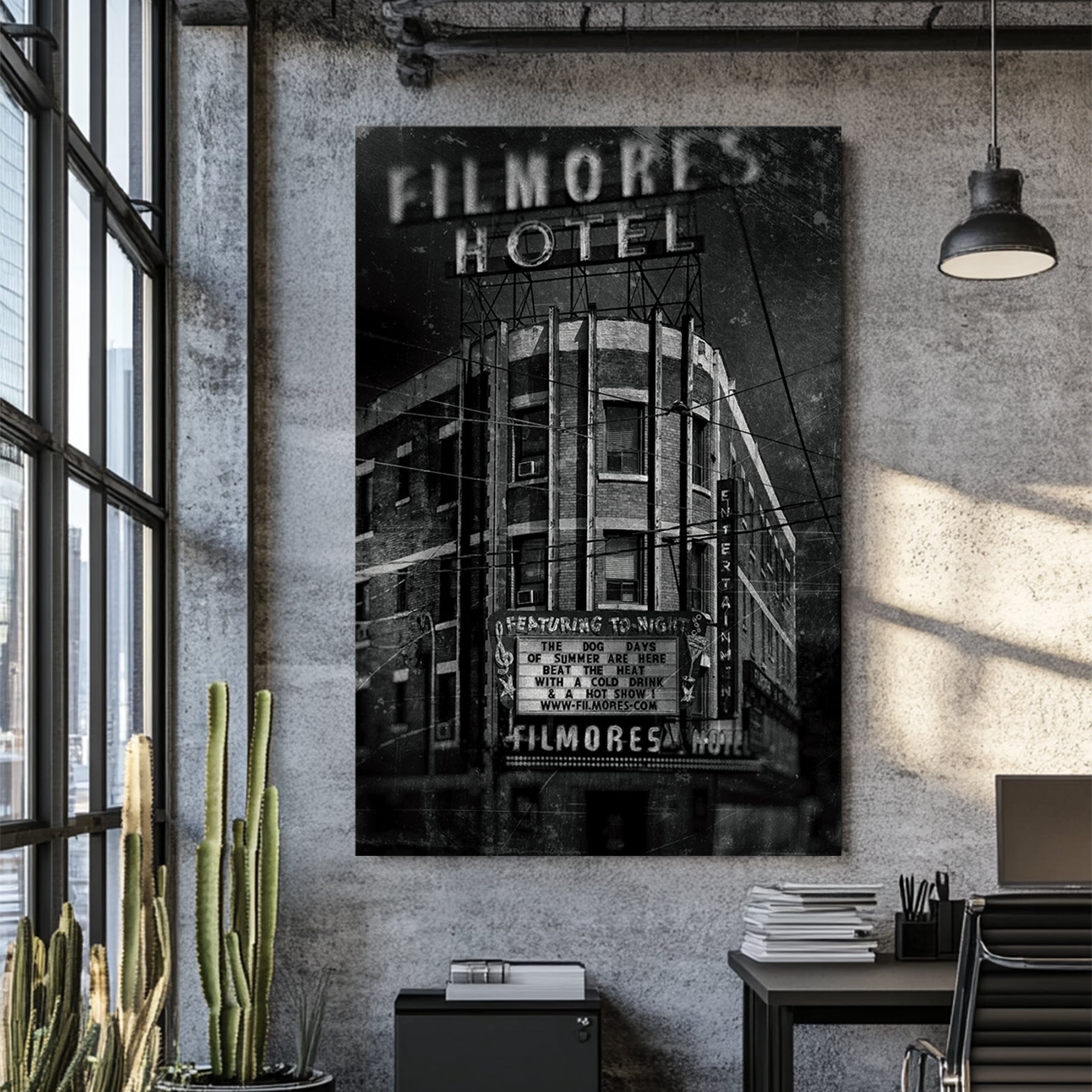 black and white vintage photo of Filmores Hotel Toronto gritty texture