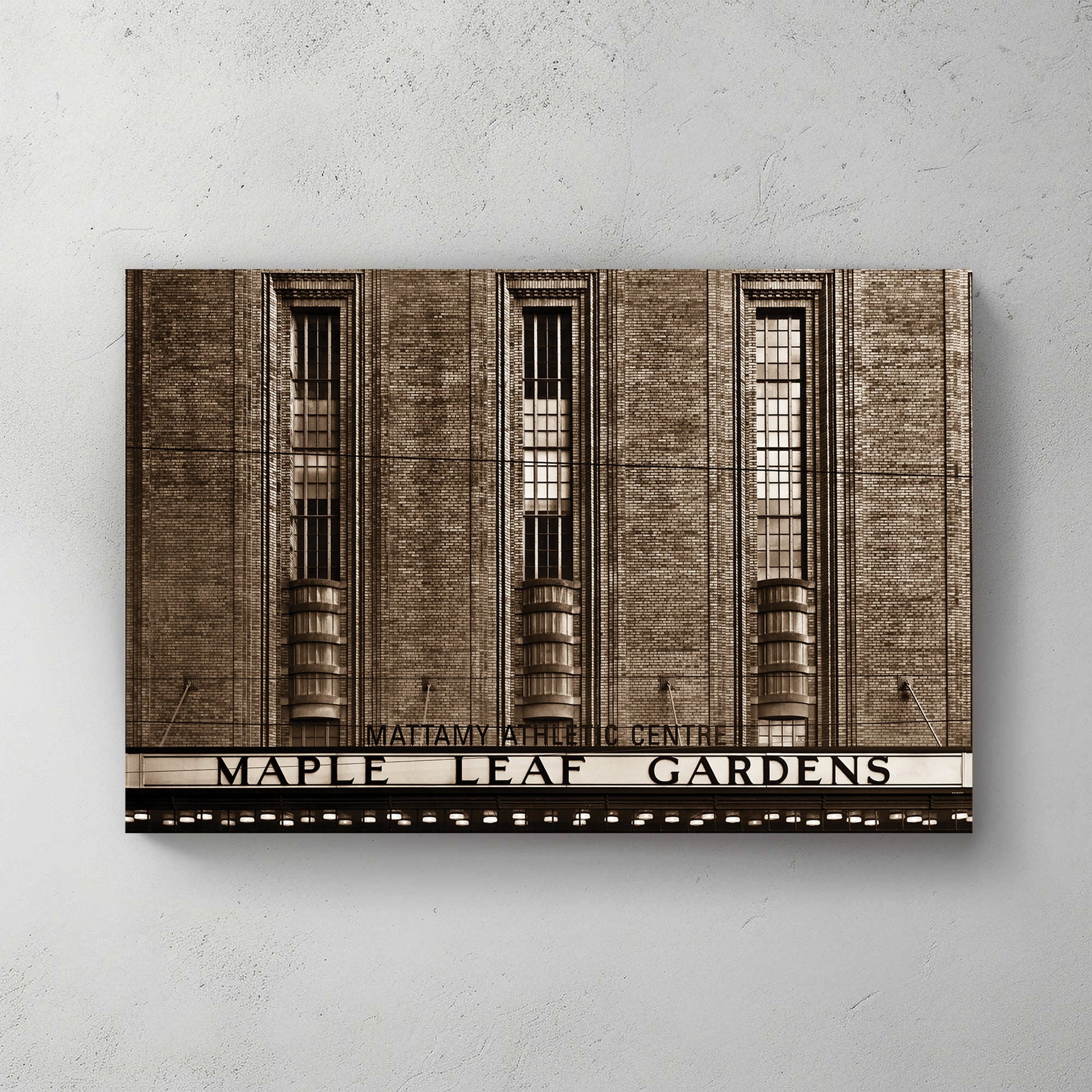 sepia maple leaf gardens toronto wall art with vintage arena sign