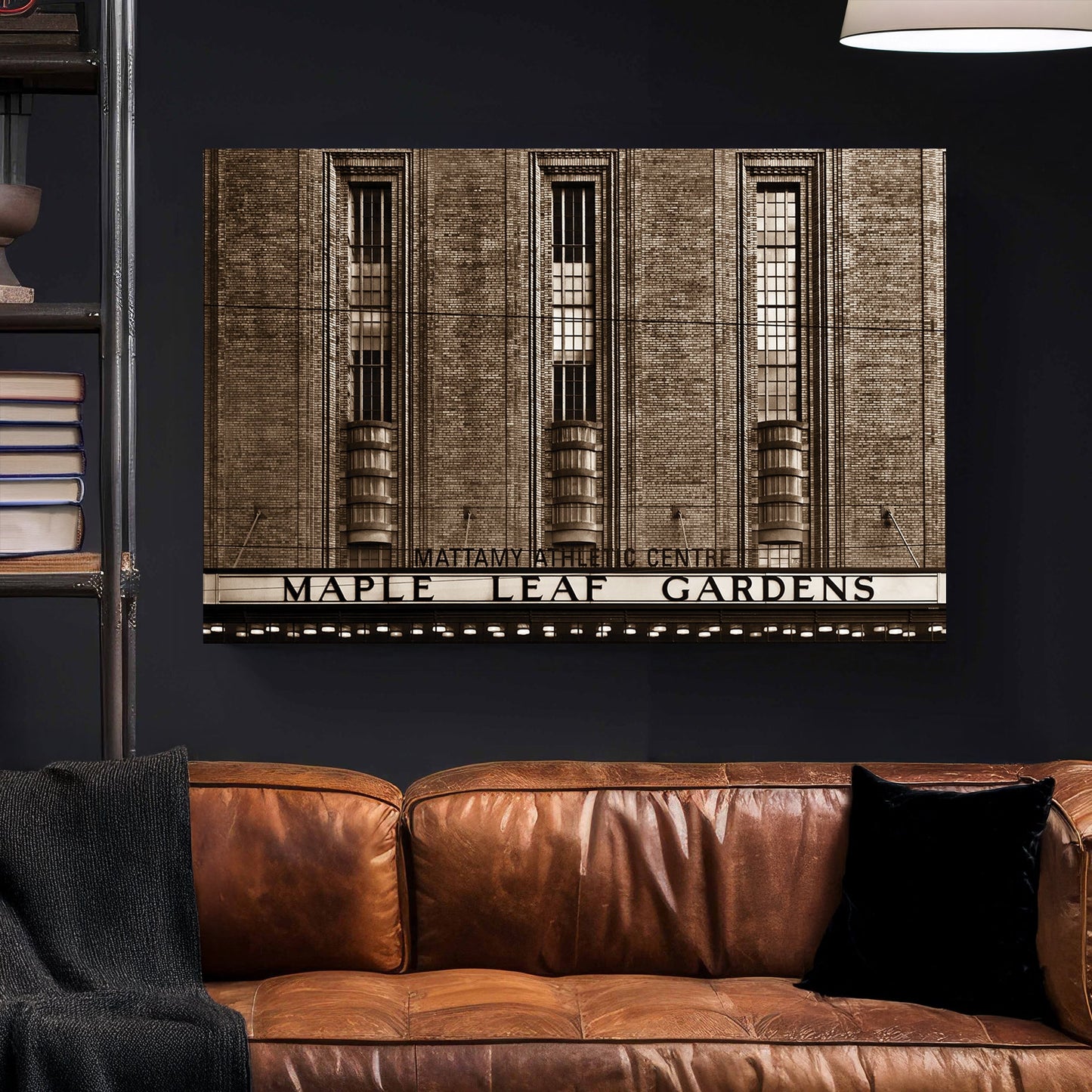 sepia maple leaf gardens toronto wall art with vintage arena sign