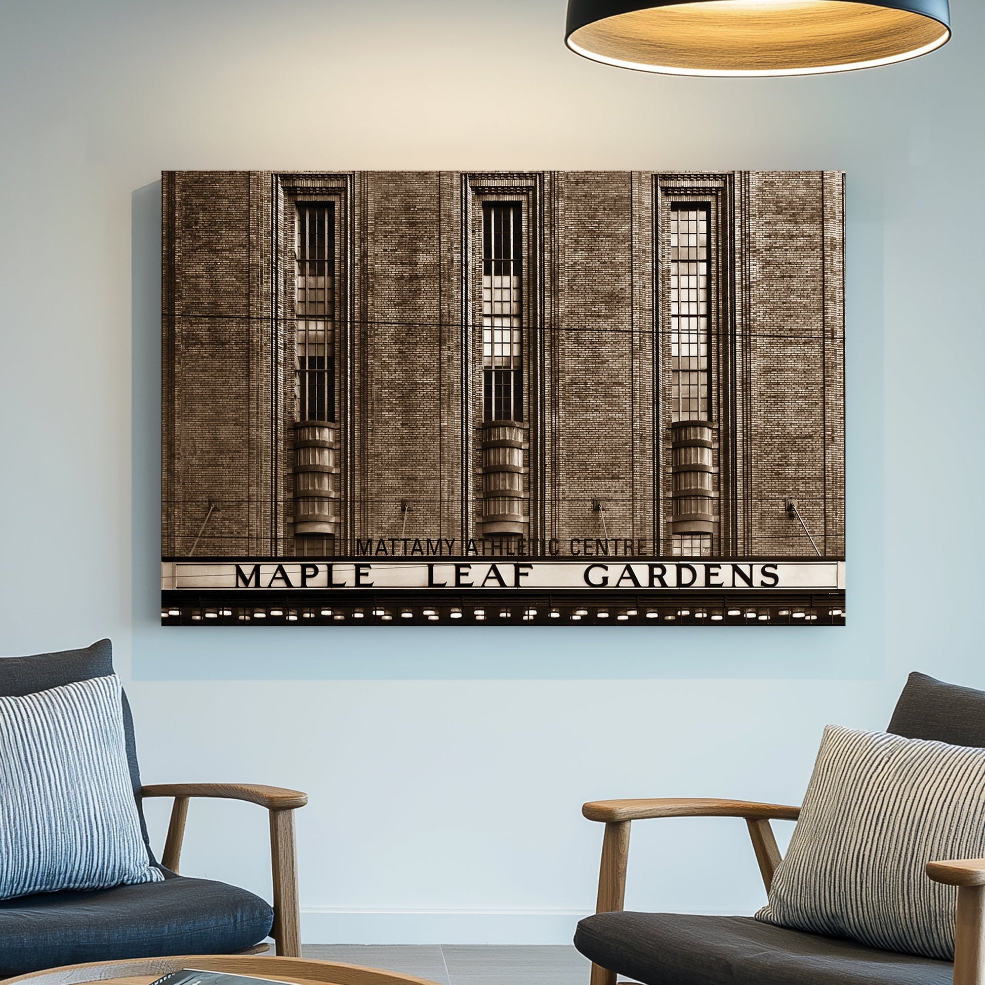 sepia maple leaf gardens toronto wall art with vintage arena sign