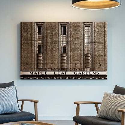 sepia maple leaf gardens toronto wall art with vintage arena sign