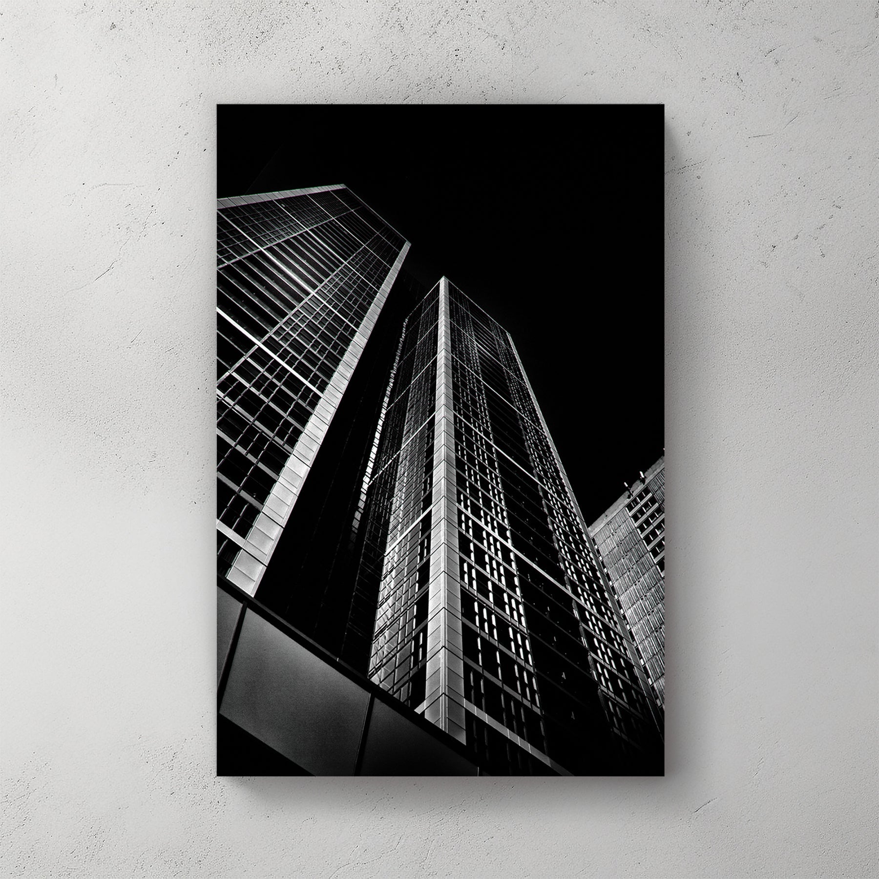 modern city skyscraper architecture wall art in black and white