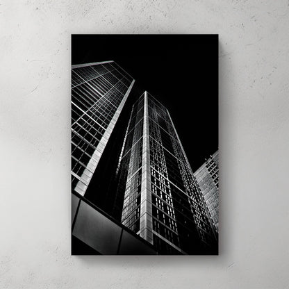 modern city skyscraper architecture wall art in black and white