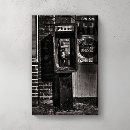 gritty payphone black and white urban wall art
