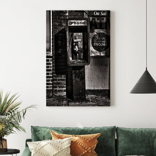 gritty payphone black and white urban wall art