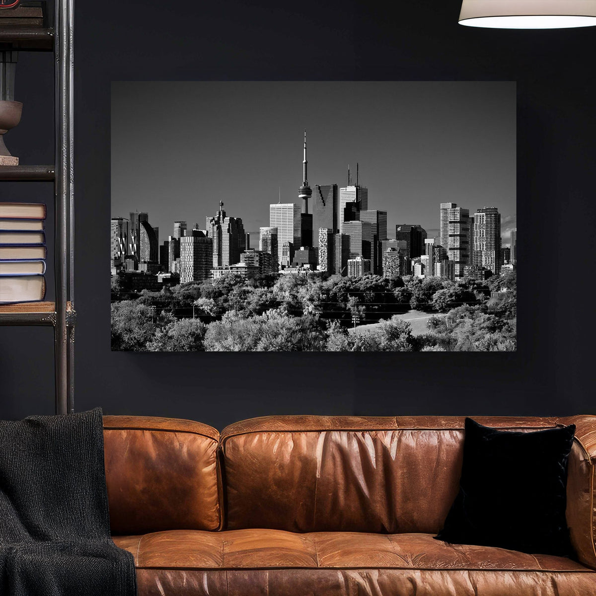 black and white toronto skyline wall art from riverdale park