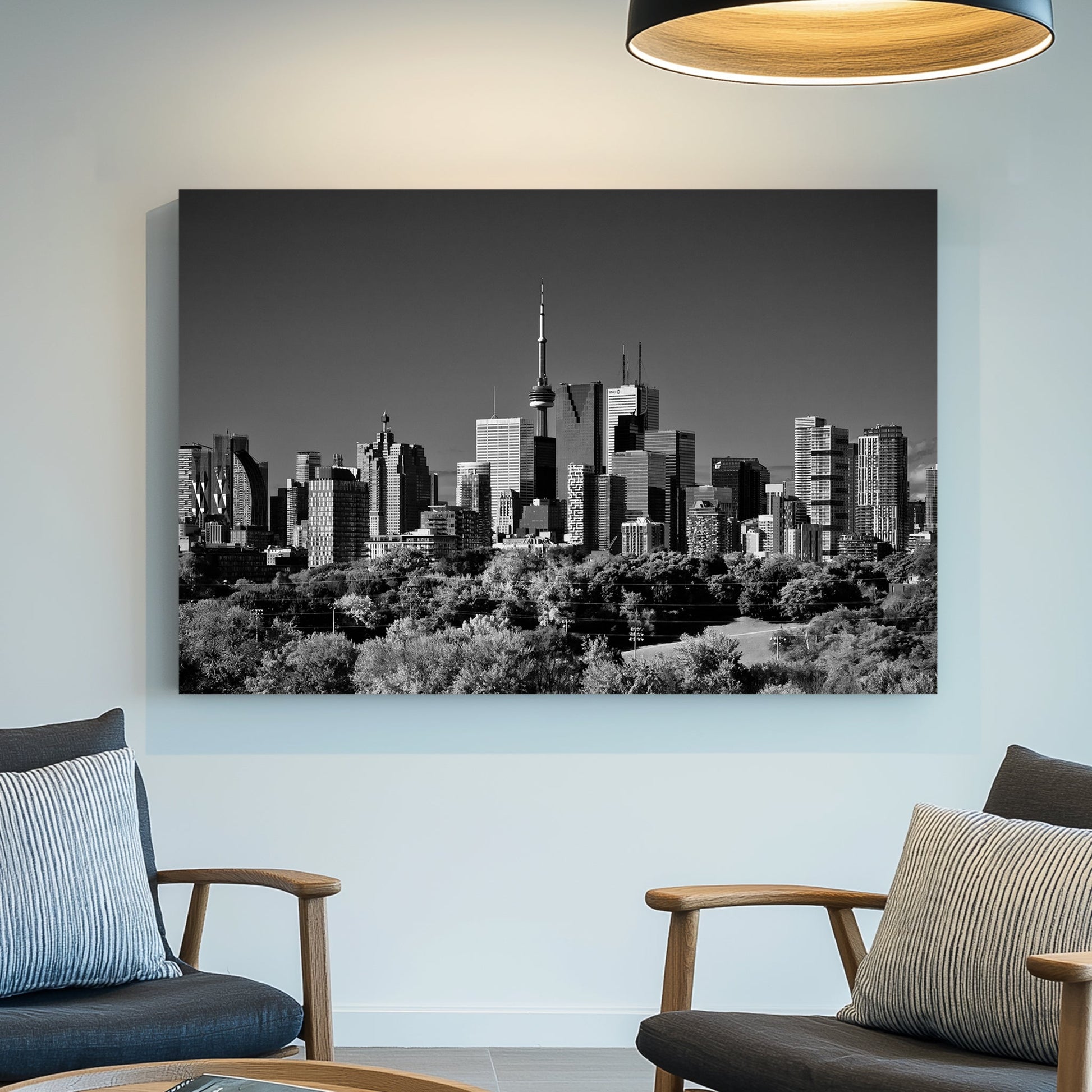 black and white toronto skyline wall art from riverdale park