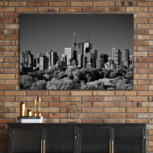 black and white toronto skyline wall art from riverdale park
