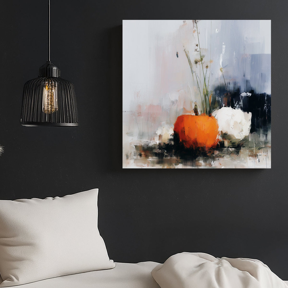 abstract fall pumpkin wall art in soft neutral tones