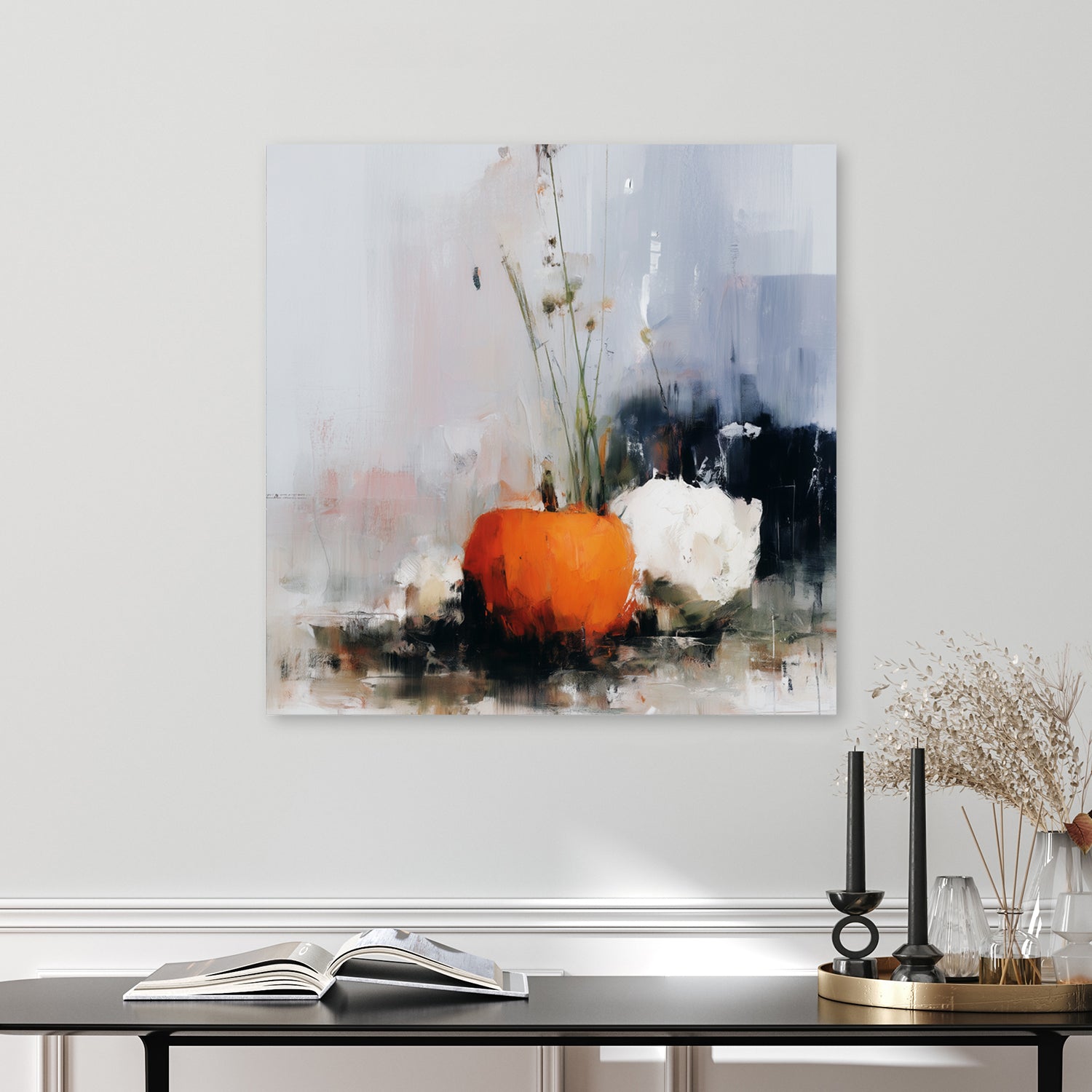 abstract fall pumpkin wall art in soft neutral tones