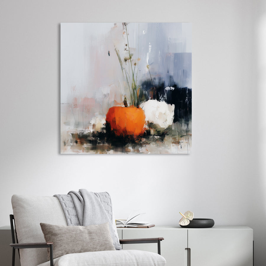abstract fall pumpkin wall art in soft neutral tones