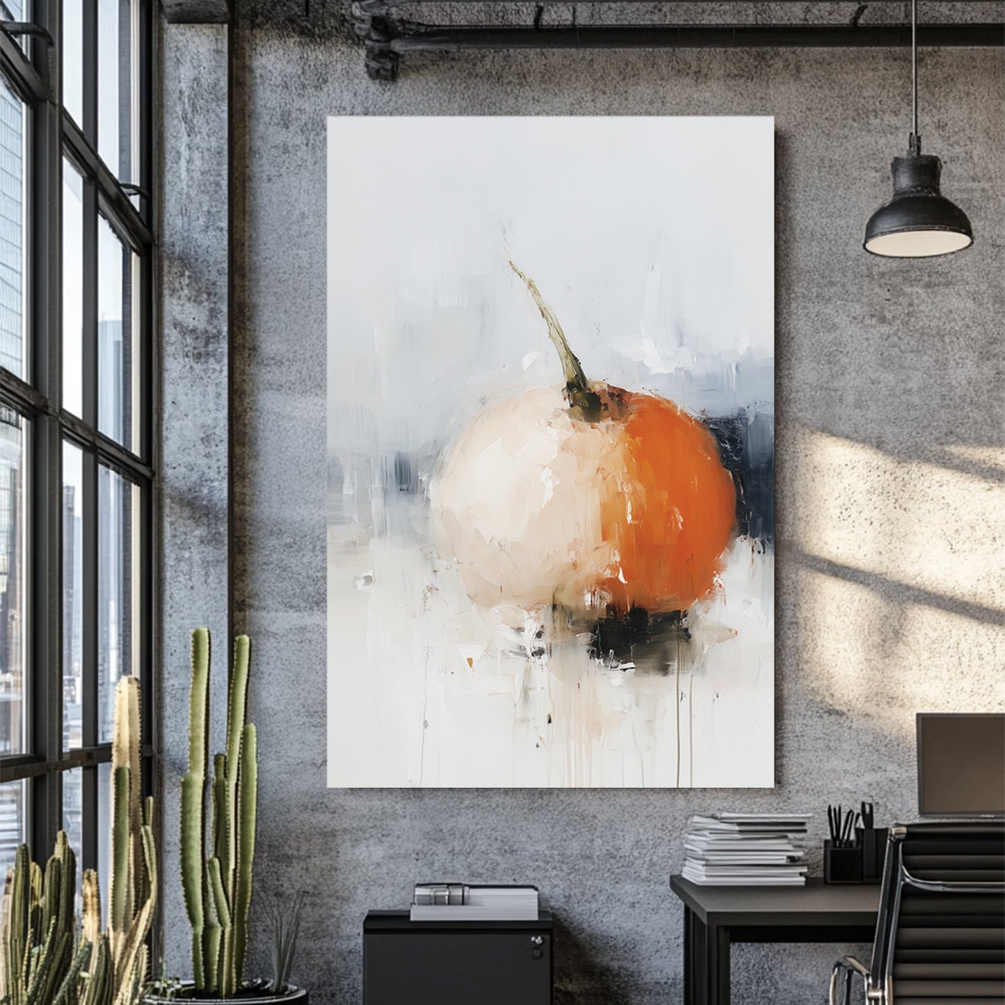minimalist pumpkin wall art with abstract brushstrokes