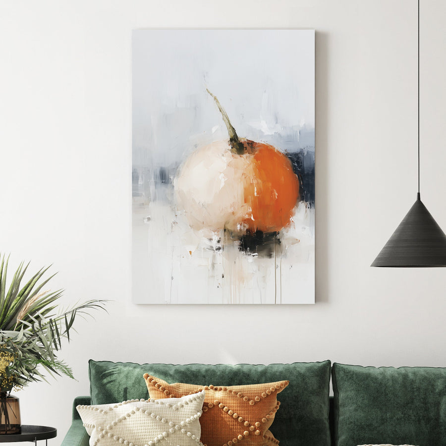 minimalist pumpkin wall art with abstract brushstrokes