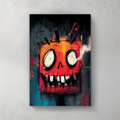 grunge-style Halloween pumpkin wall art with graffiti textures in red and orange