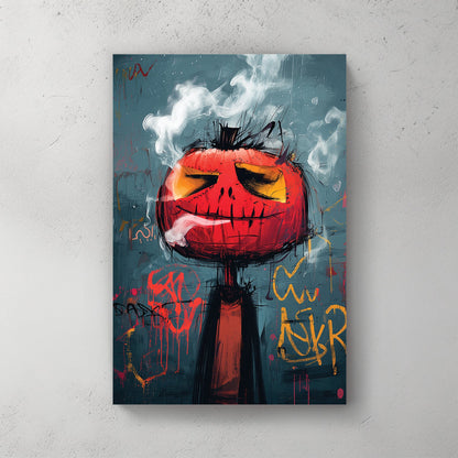 graffiti style pumpkin smoking wall art with urban grunge textures