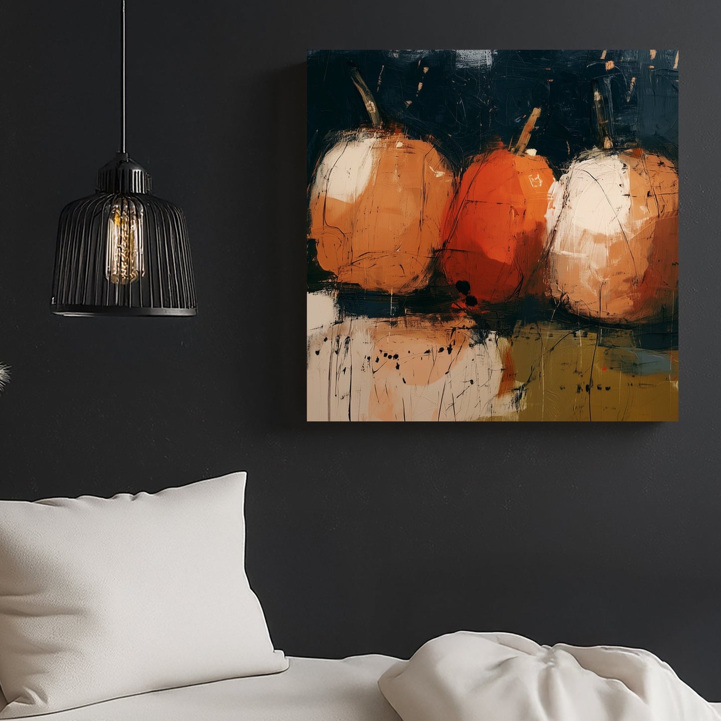 modern abstract pumpkin painting with fall colours