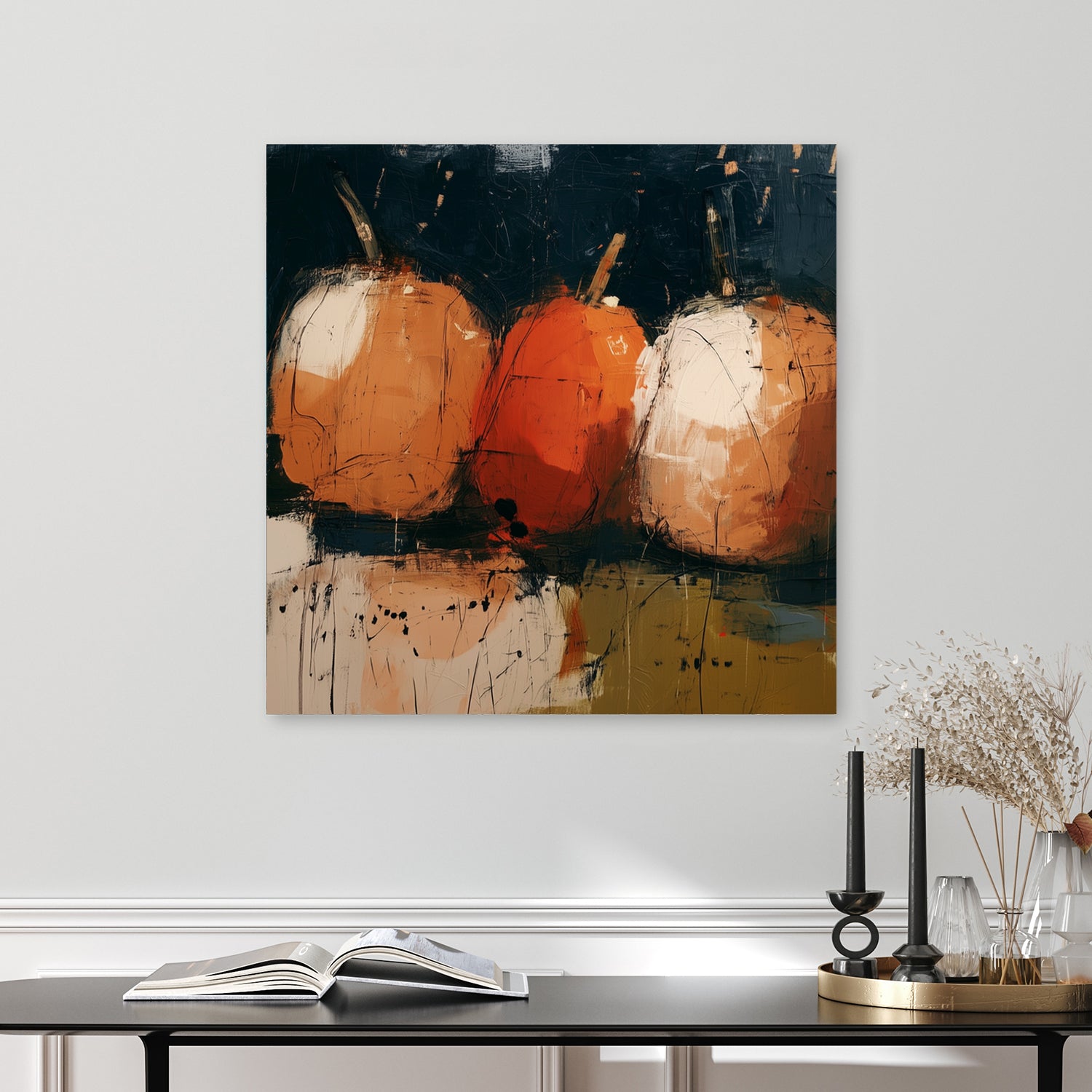 modern abstract pumpkin painting with fall colours