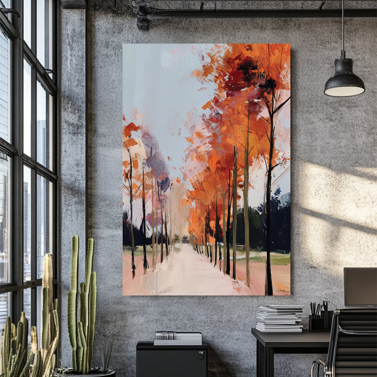 autumn path with red trees wall art impressionist fall painting