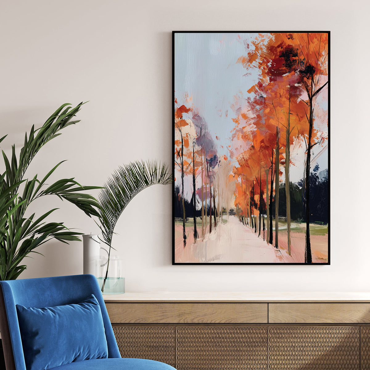 autumn path with red trees wall art impressionist fall painting
