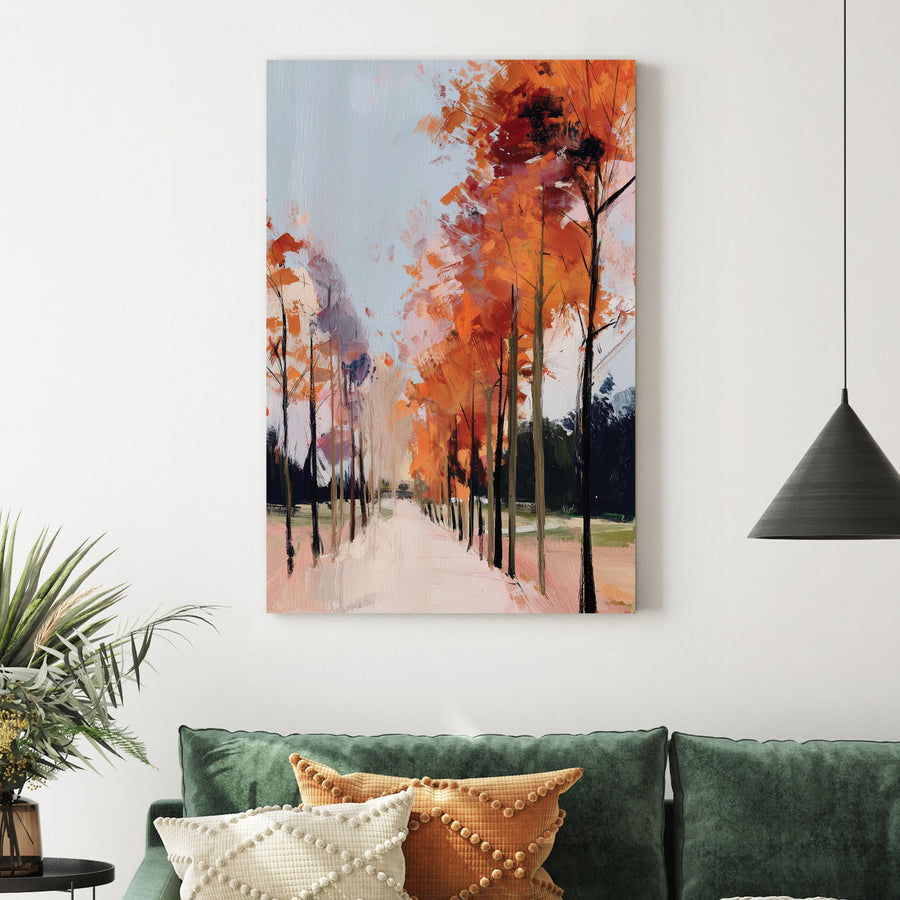 autumn path with red trees wall art impressionist fall painting