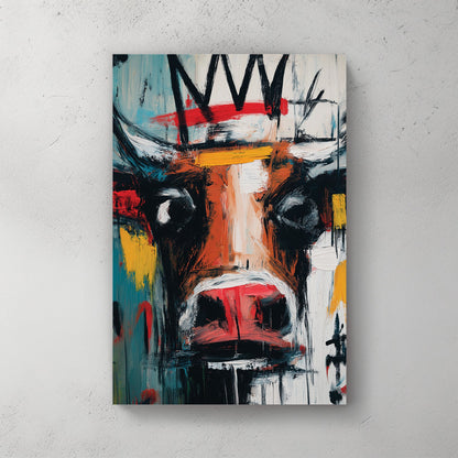 graffiti bull painting wall art with crown in basquiat style