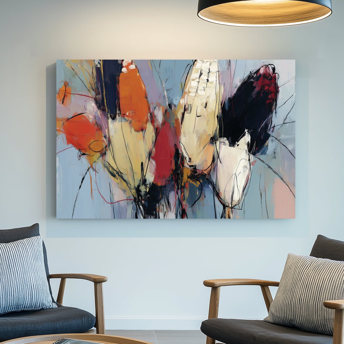 abstract painting of multi-coloured corn with fall colours