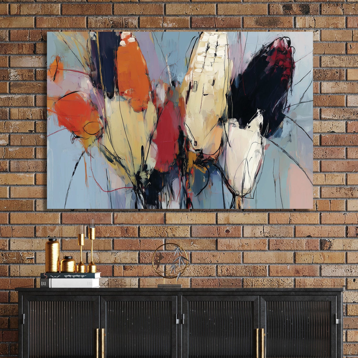 abstract painting of multi-coloured corn with fall colours