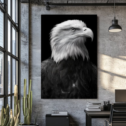 bald eagle portrait wall art in black and white