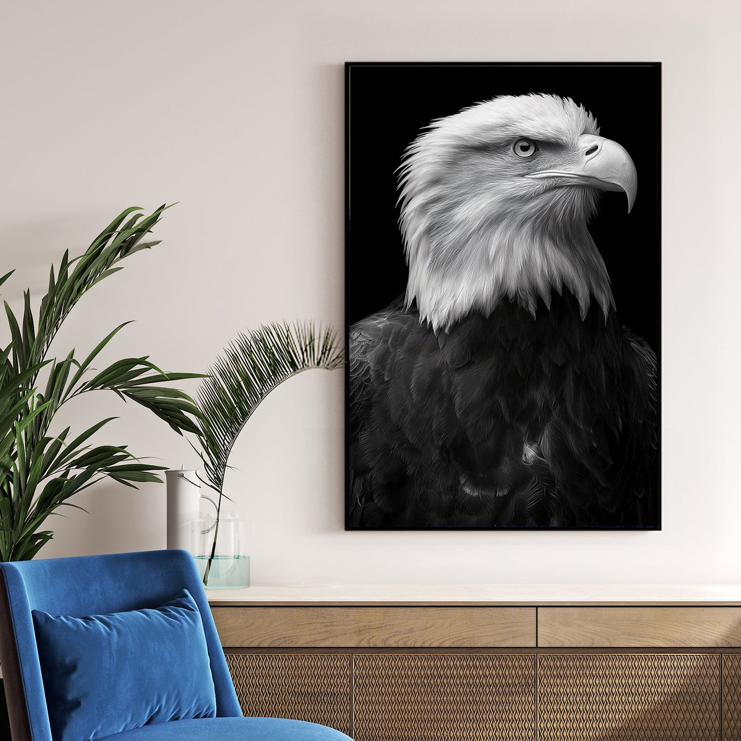 bald eagle portrait wall art in black and white