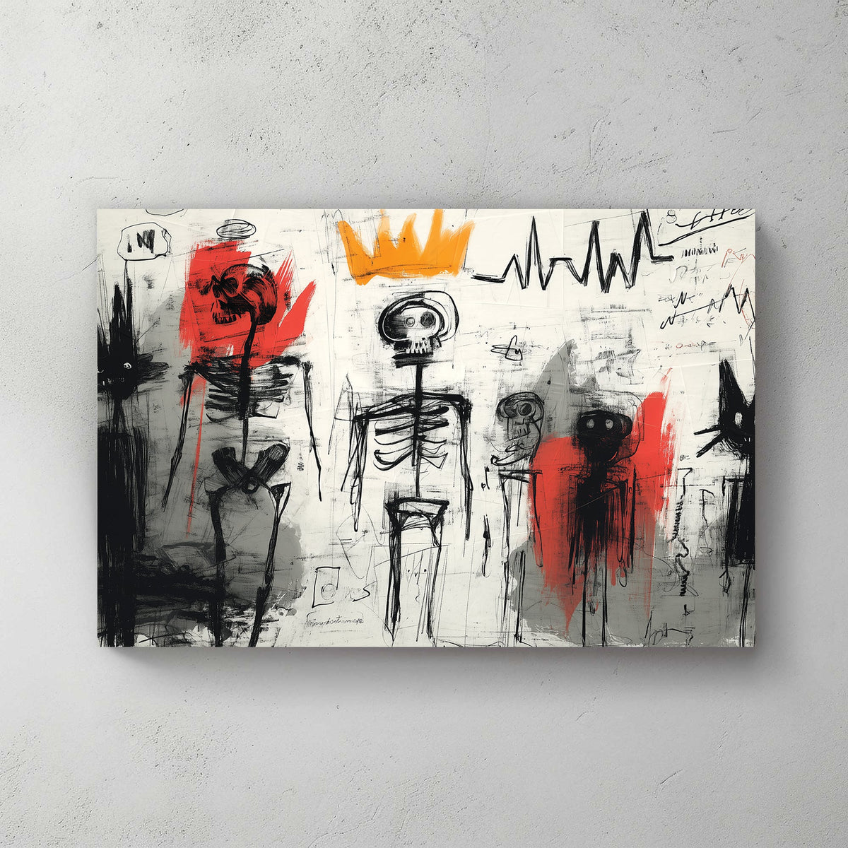basquiat inspired skeleton graffiti wall art