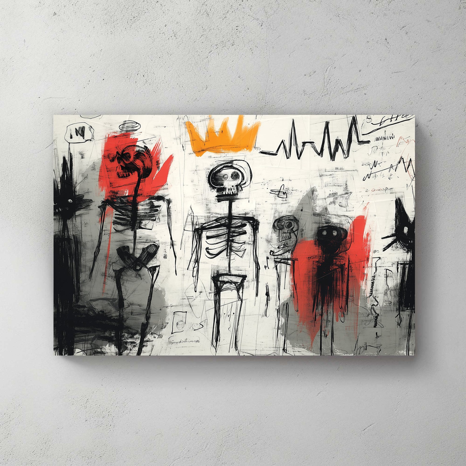 basquiat inspired skeleton graffiti wall art
