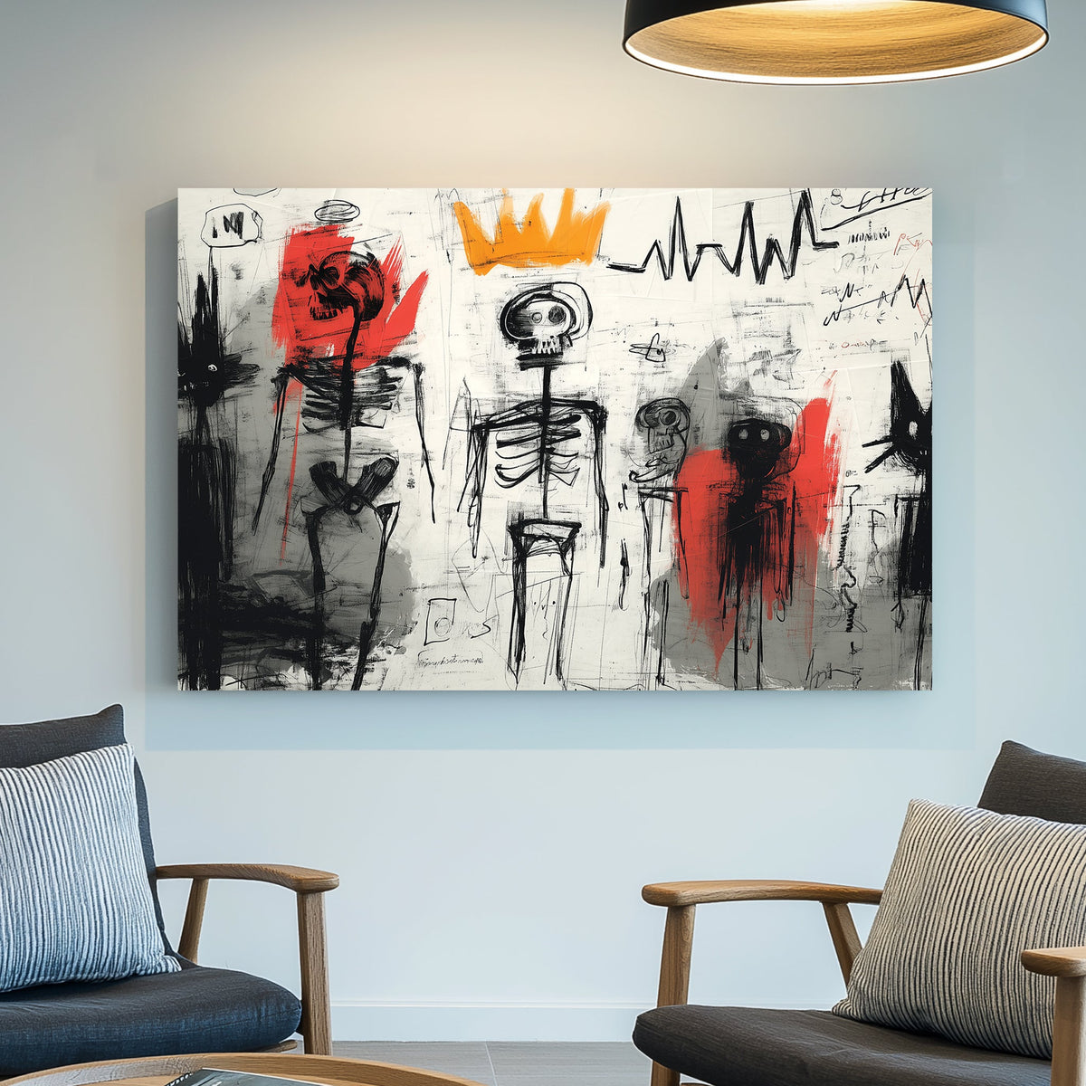 basquiat inspired skeleton graffiti wall art