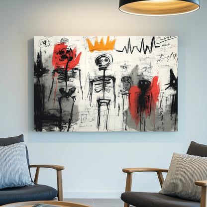 basquiat inspired skeleton graffiti wall art