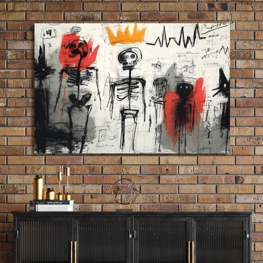 basquiat inspired skeleton graffiti wall art