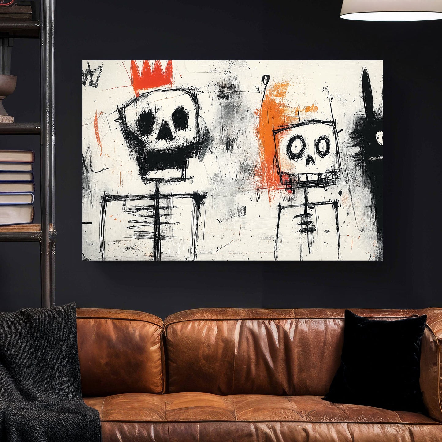 graffiti skull crown wall art with basquiat style