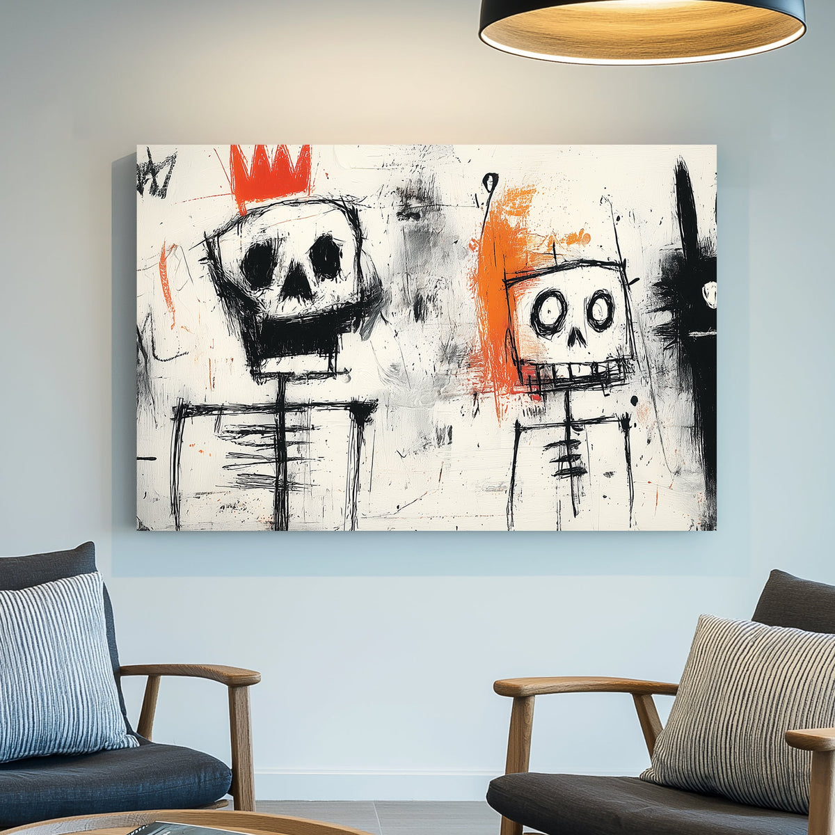 graffiti skull crown wall art with basquiat style