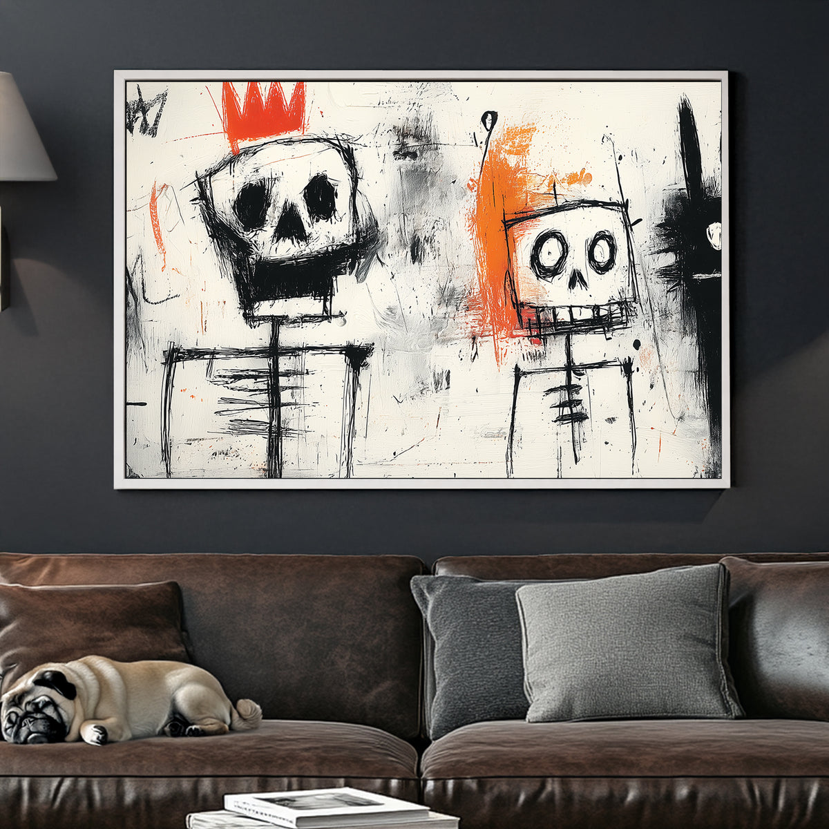 graffiti skull crown wall art with basquiat style
