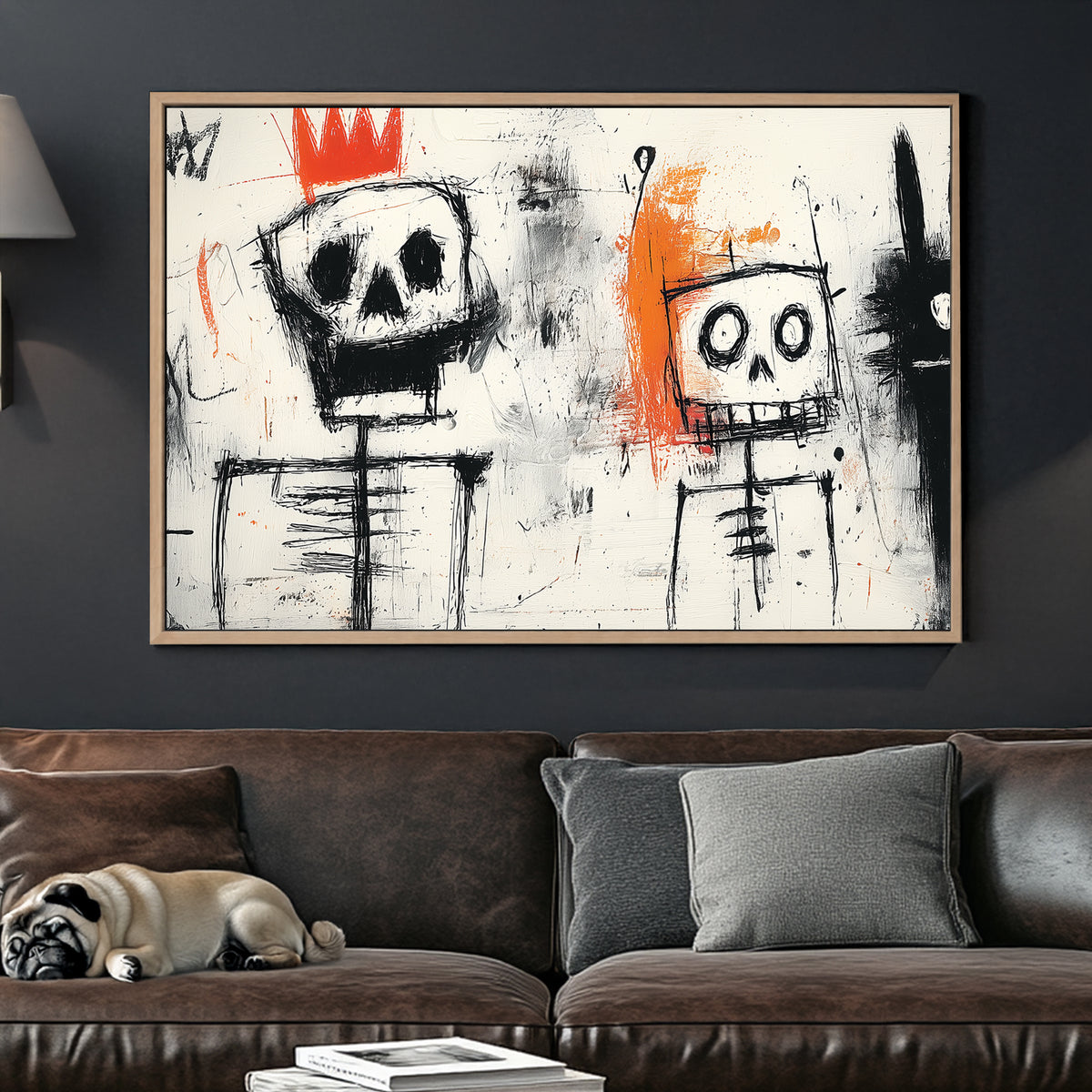 graffiti skull crown wall art with basquiat style