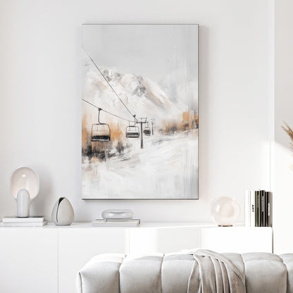 alpine ski lift winter mountain landscape wall art in soft neutral tones