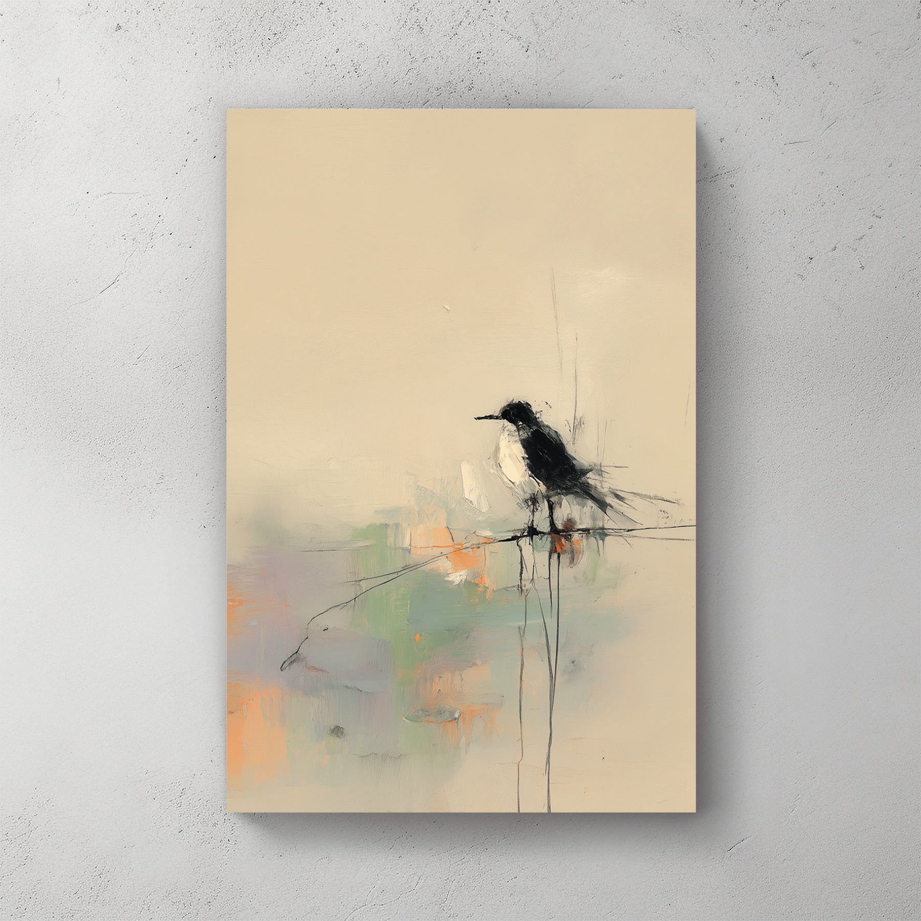 minimalist bird on wire abstract neutral wall art