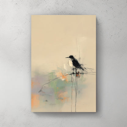 minimalist bird on wire abstract neutral wall art