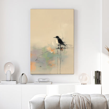 minimalist bird on wire abstract neutral wall art