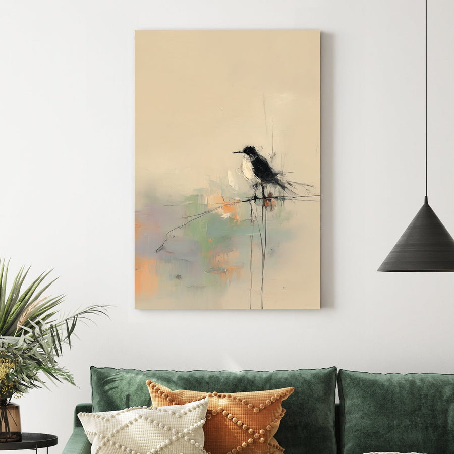 minimalist bird on wire abstract neutral wall art