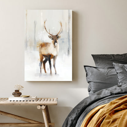 elegant winter stag in snowy forest neutral wall art