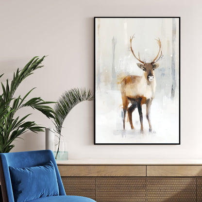 elegant winter stag in snowy forest neutral wall art