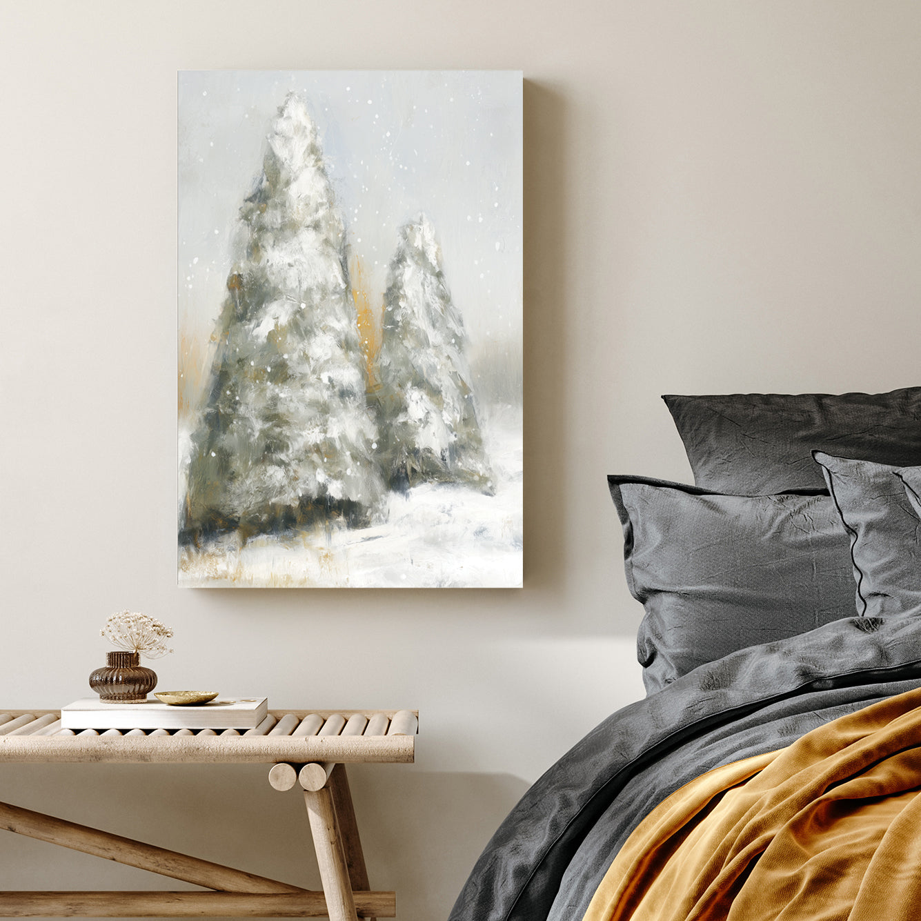 snowy pine trees winter landscape wall art